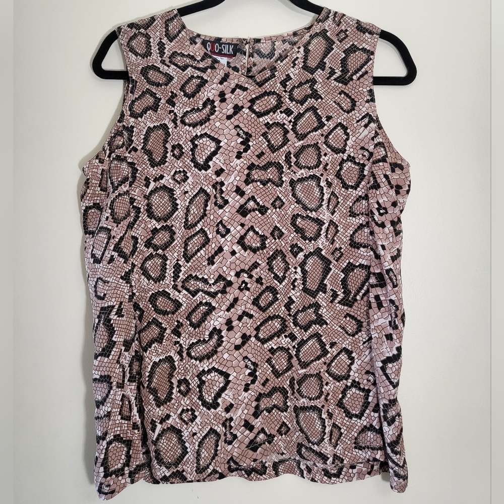 Quo-silk Sleeveless Snake Print Top - Black and Tan - 100% Silk 90s Y2k Size M